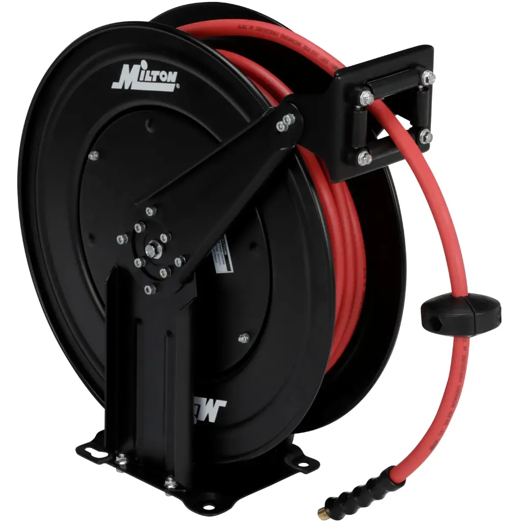 Steel Dual Arm Auto-Retractable Hose Reel, 1/2" x 50 ft. Rubber Hose - 300 Max PSI