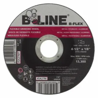 [45A27M] Flexible Depressed Center Wheel, 4-1/2 in dia, 7/8 in Arbor, 1/8 in Thick, 30 Grit, Aluminum Oxide